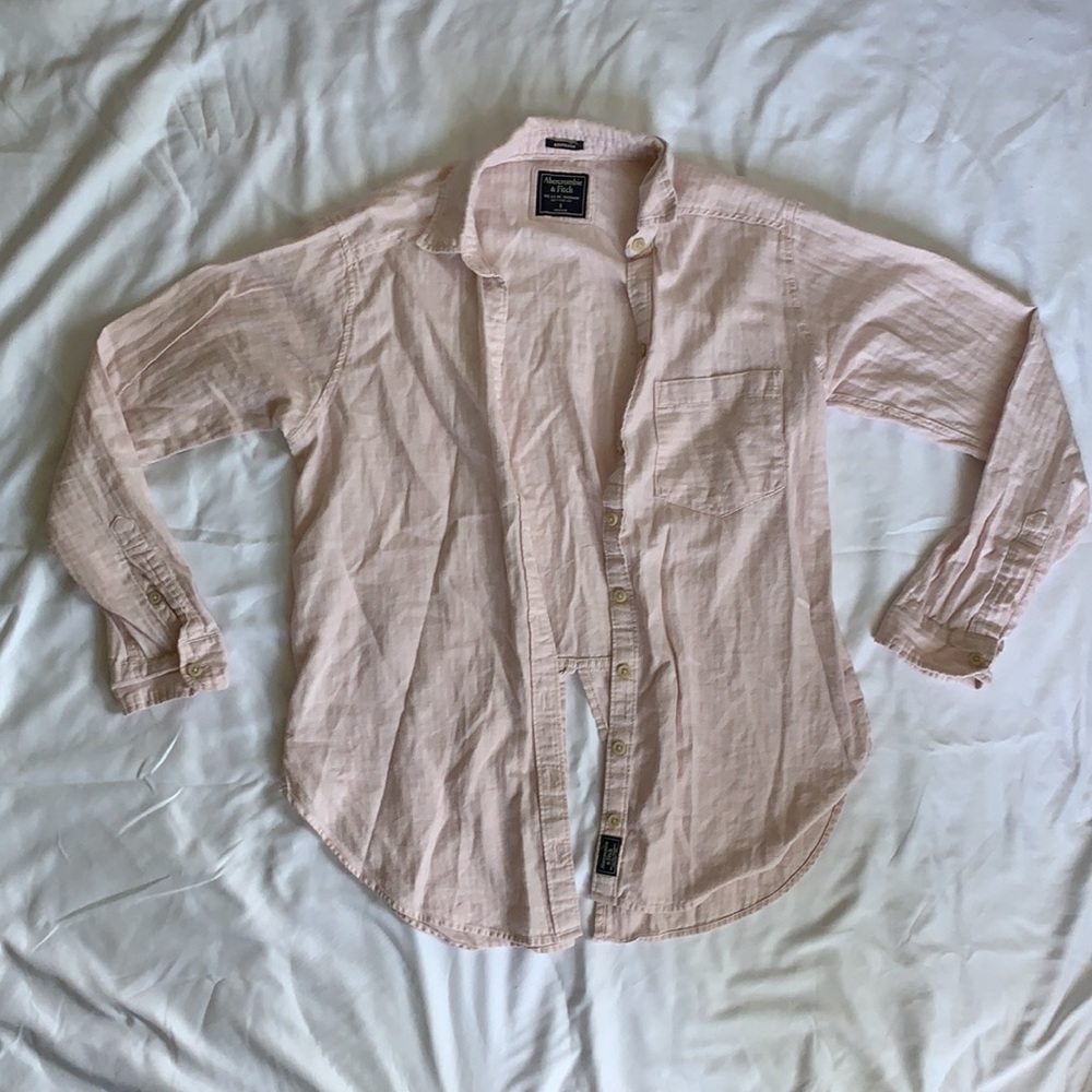 Pink and white striped Abercrombie flannel- small